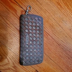 Cole Haan suede and patent leather zip wallet